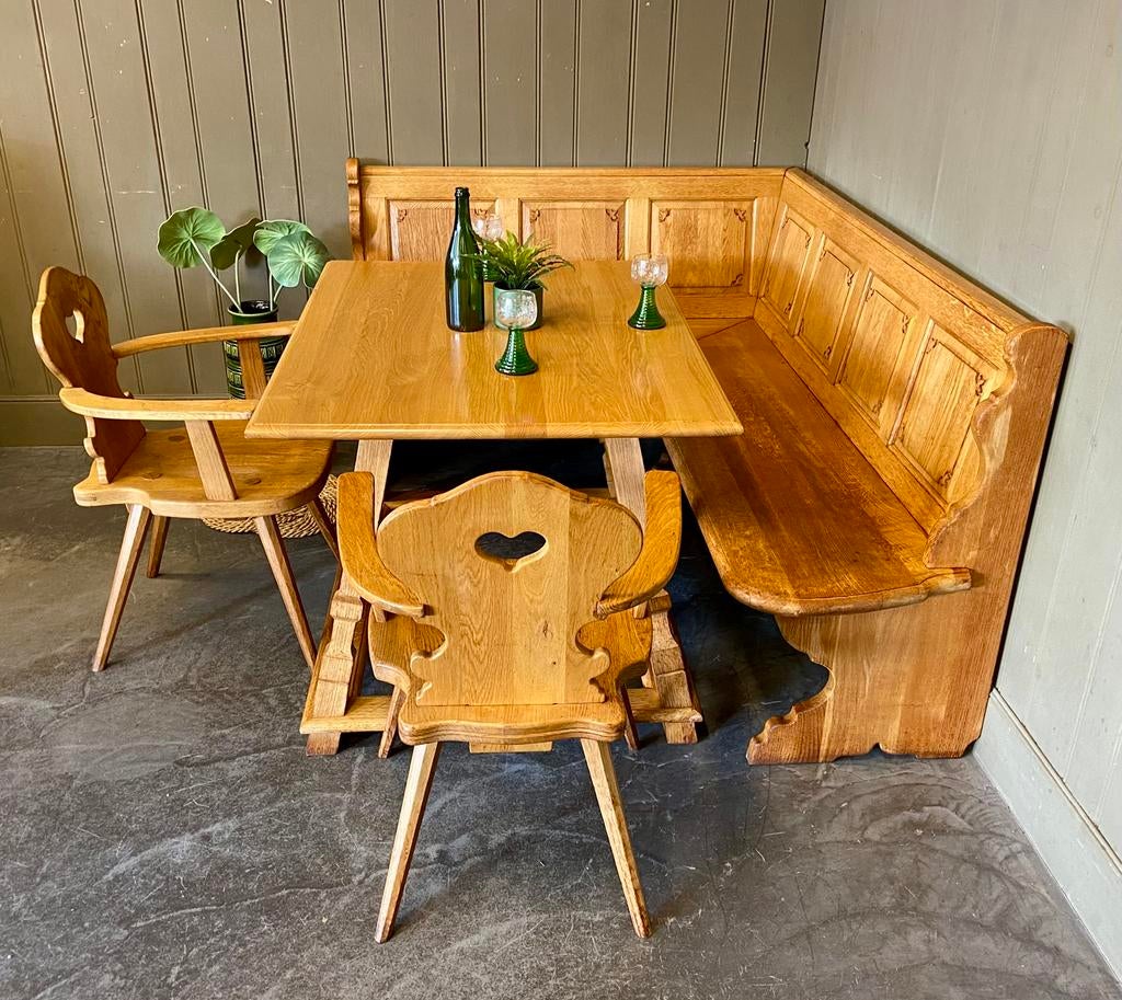 Echte Duitse eethoek massief eiken oostenrijkse hoekset, Huis en Inrichting, Barren, Ophalen, Inclusief barstoelen, Zo goed als nieuw