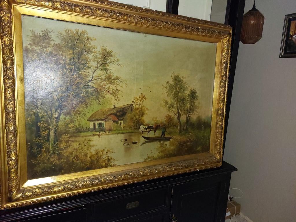 Monelli. Antiek gesigneerd groot schilderij ZIE BESCHRIJVING, Antiek en Kunst, Kunst | Schilderijen | Klassiek, Ophalen