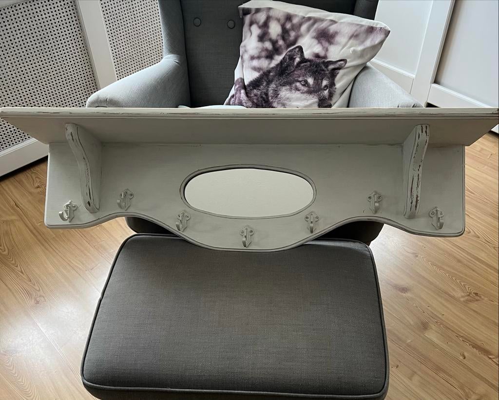 Brocante kapstok met spiegel en 7 haken, Wandkapstok, Gebruikt, 100 tot 150 cm, Ophalen of Verzenden