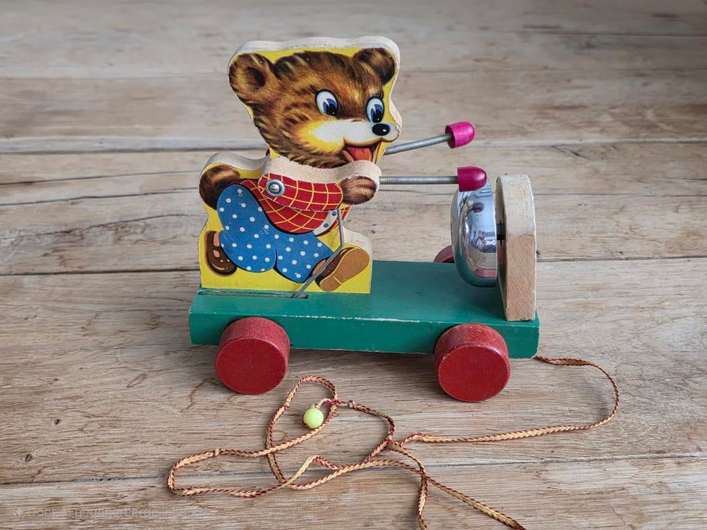 Vintage Houten Trekfiguur Beertje - Fisher-Price Stijl, Ophalen of Verzenden, Gebruikt, Duw- of Trekspeelgoed