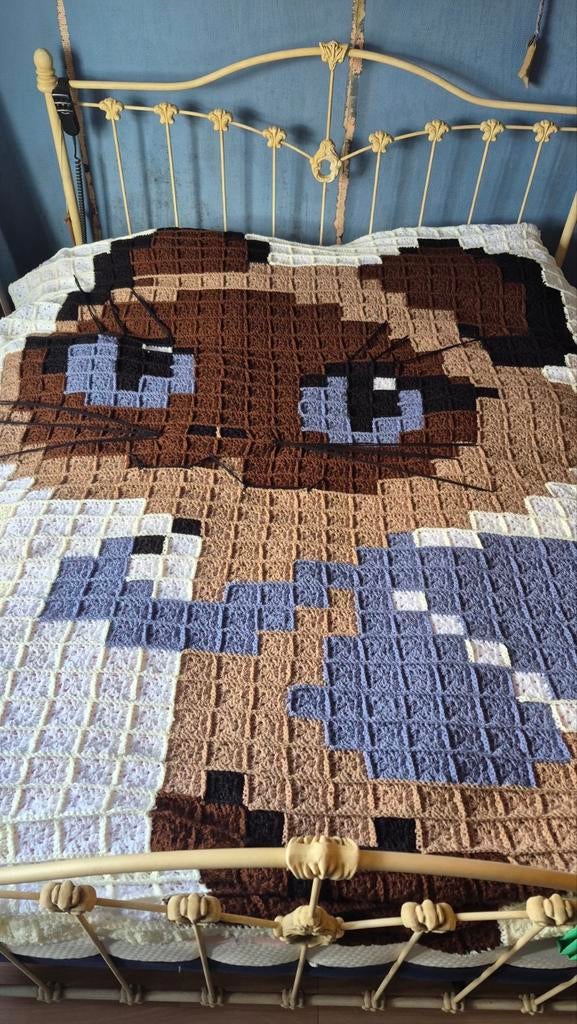 Gehaakte Granny Bedsprei met Poes - 260x200 cm, Overige kleuren, Tweepersoons, Ophalen of Verzenden, Deken of Dekbed