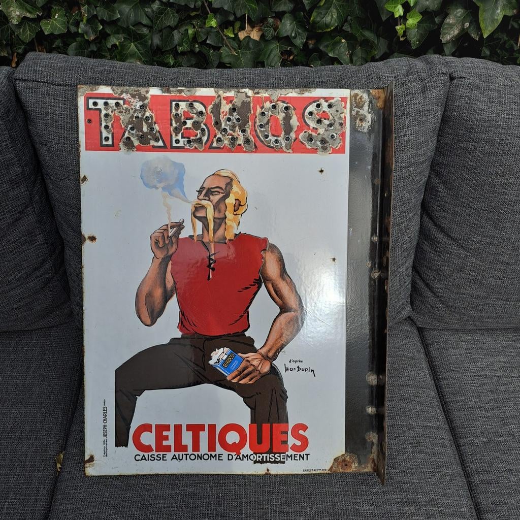 Dubbelzijdig emaille reclamebord tabacs, Ophalen of Verzenden, Gebruikt, Reclamebord