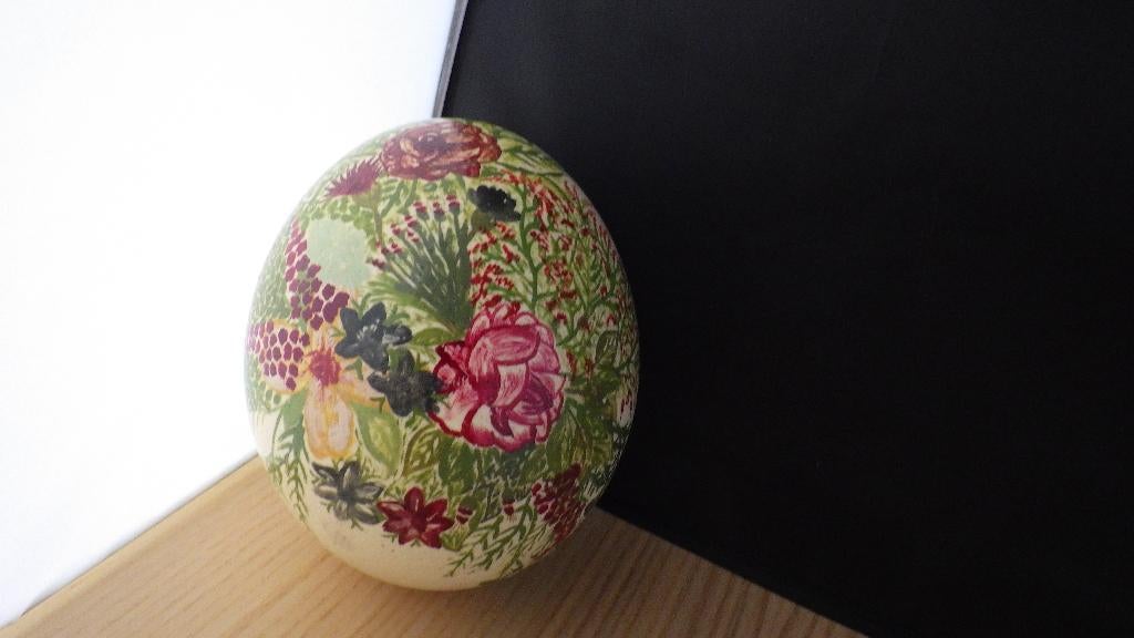 mooi beschilderd struisvogelei, Ophalen of Verzenden, Gebruikt