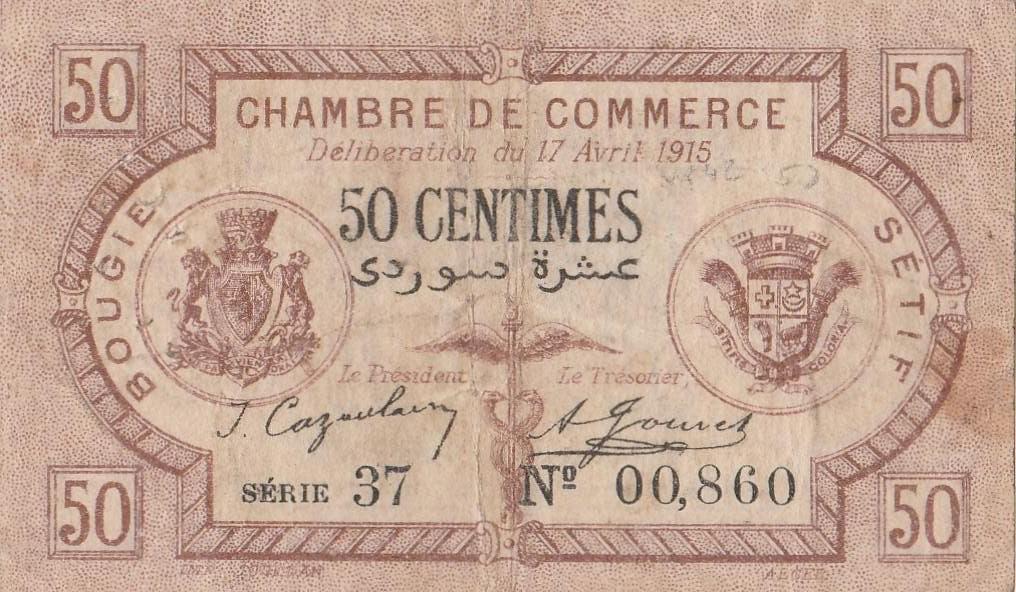 Chambre de commerce Algerie  50 cents 17.04.1915, Ophalen of Verzenden, Overige landen, Los biljet