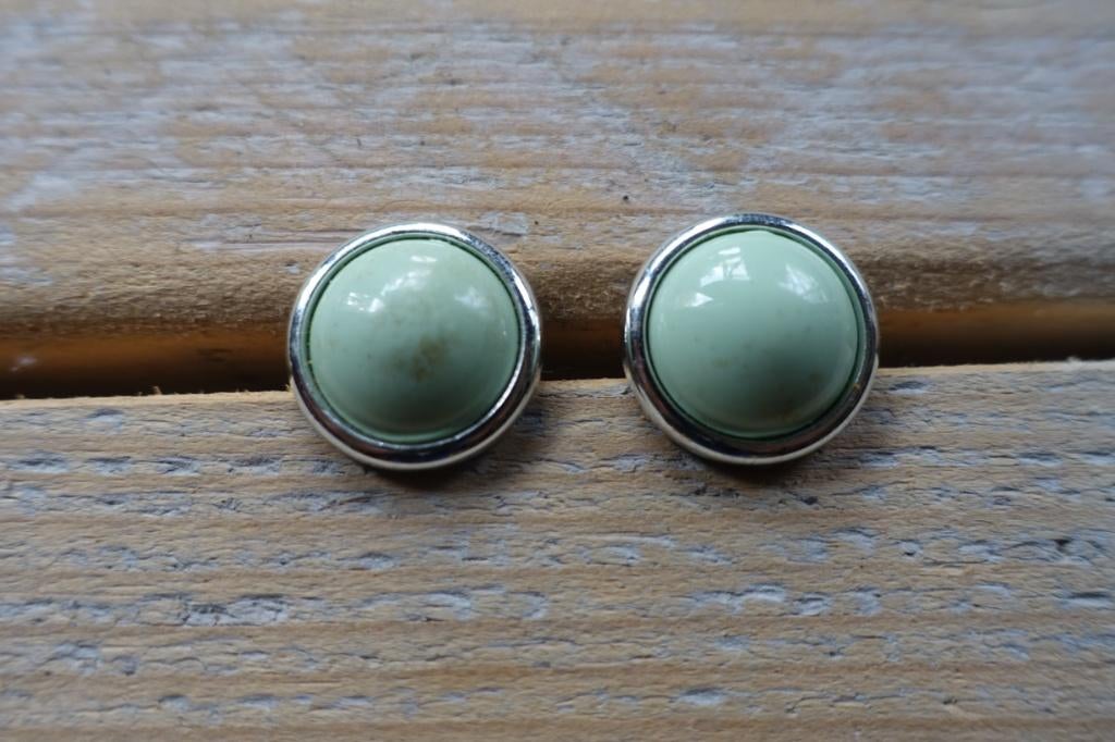 zee groene clip oorbellen, zilverkleurige rand, Sieraden, Tassen en Uiterlijk, Oorbellen, Overige materialen, Ophalen of Verzenden