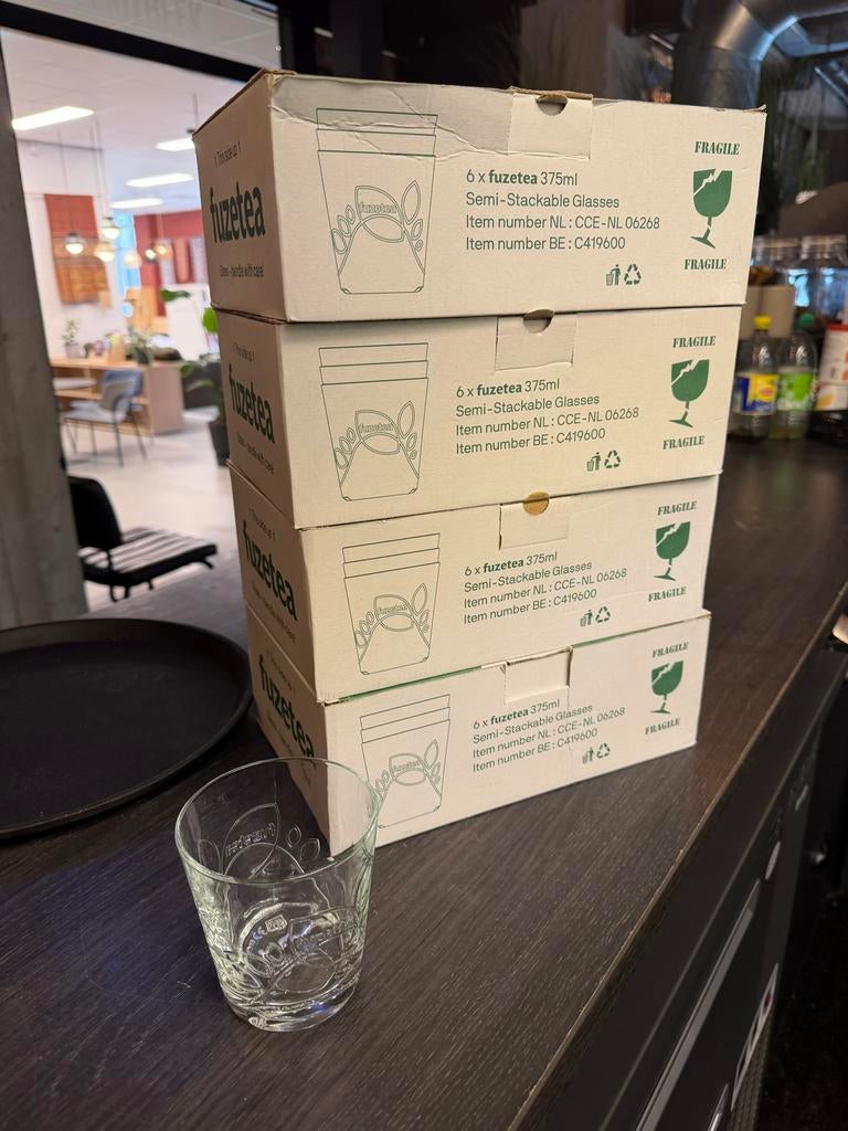 24 Fuze Tea glazen, nieuw in doos, Ophalen, Nieuw, Overige merken, Glas