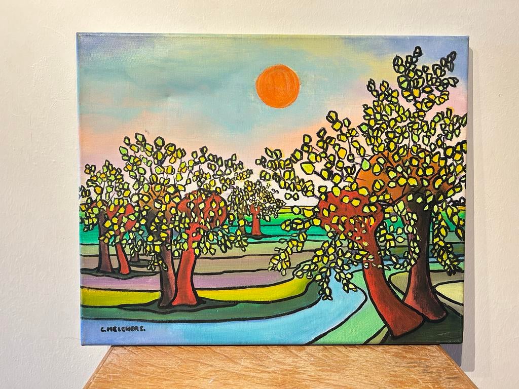 Cor Melchers - Knotwilgen bij de sloot (acrylverf op canvas), Ophalen of Verzenden