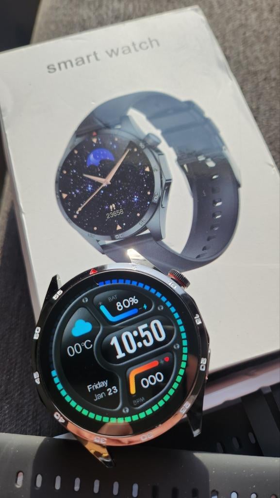 Smartwatch P15 Zwart/Goud Editie met 2 banden, Zwart, IOS, Nieuw, Ophalen of Verzenden