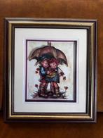 Hummel Kinderen Onder Paraplu Ingelijst 3D., Ophalen of Verzenden