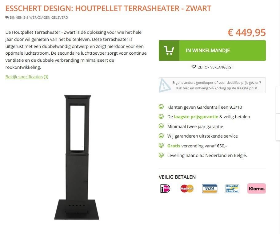 Esschert Design terrasheater / pellet kachel, Ophalen, Nieuw, Vloer