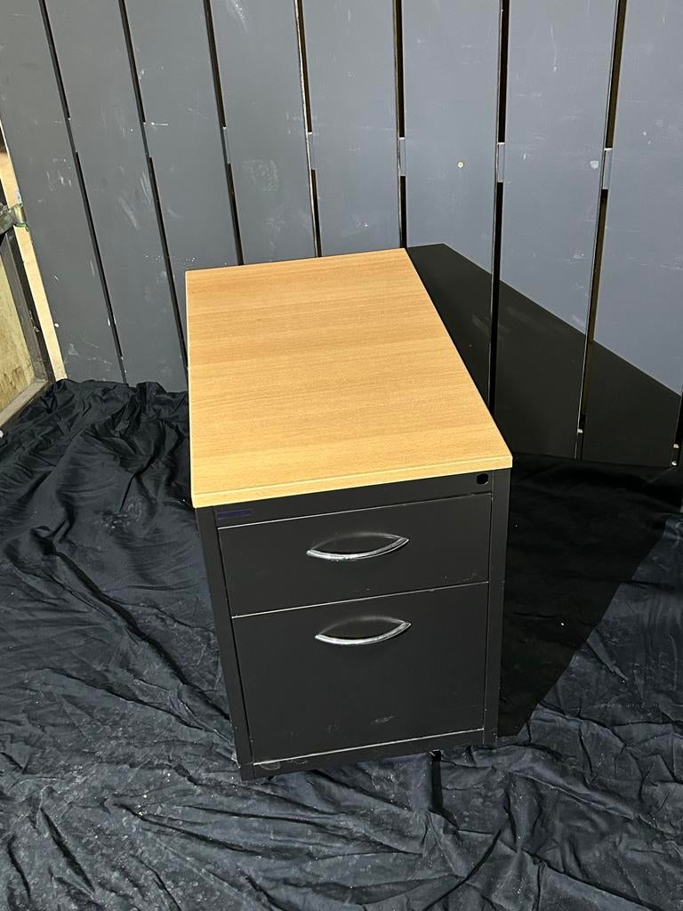 Ladekast met 2 laden, zwart met houten blad, Huis en Inrichting, Minder dan 50 cm, Gebruikt, 1 of 2 laden, Ophalen of Verzenden