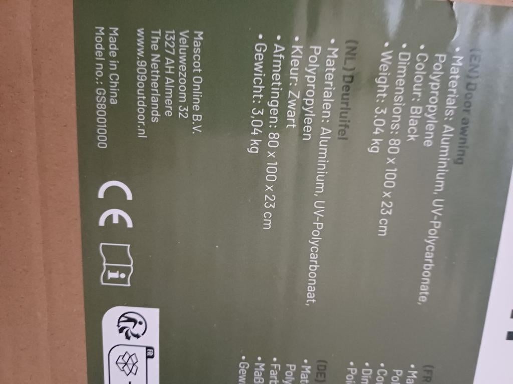 909 Outdoor Deurluifel 80 x 100 cm - Zwart, Doe-het-zelf en Verbouw, Deuren en Horren, Ophalen, 80 tot 100 cm, Overige typen, Minder dan 200 cm