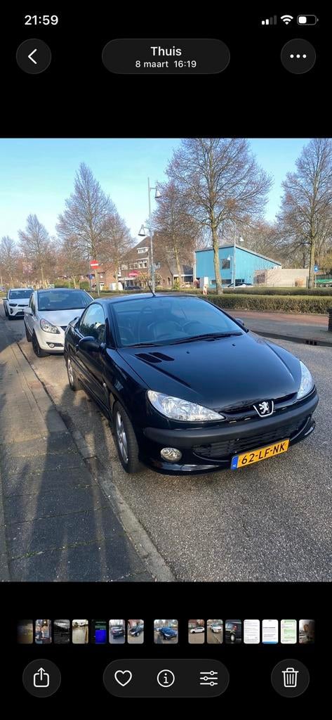 Peugeot 206 1.6 16V CC 2003 Zwart, Auto's, Peugeot, Voorwielaandrijving, 4 cilinders, Cabriolet, 4 stoelen