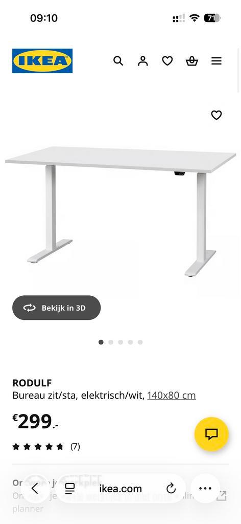 IKEA Rodulf zit/sta bureau wit, 1 jaar gebruikt, Huis en Inrichting, Bureaus, Zo goed als nieuw, Stabureau, Elektrisch, Ophalen