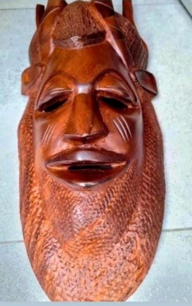 Afrikaans Houten Masker met Hoorns, Antiek en Kunst, Ophalen of Verzenden