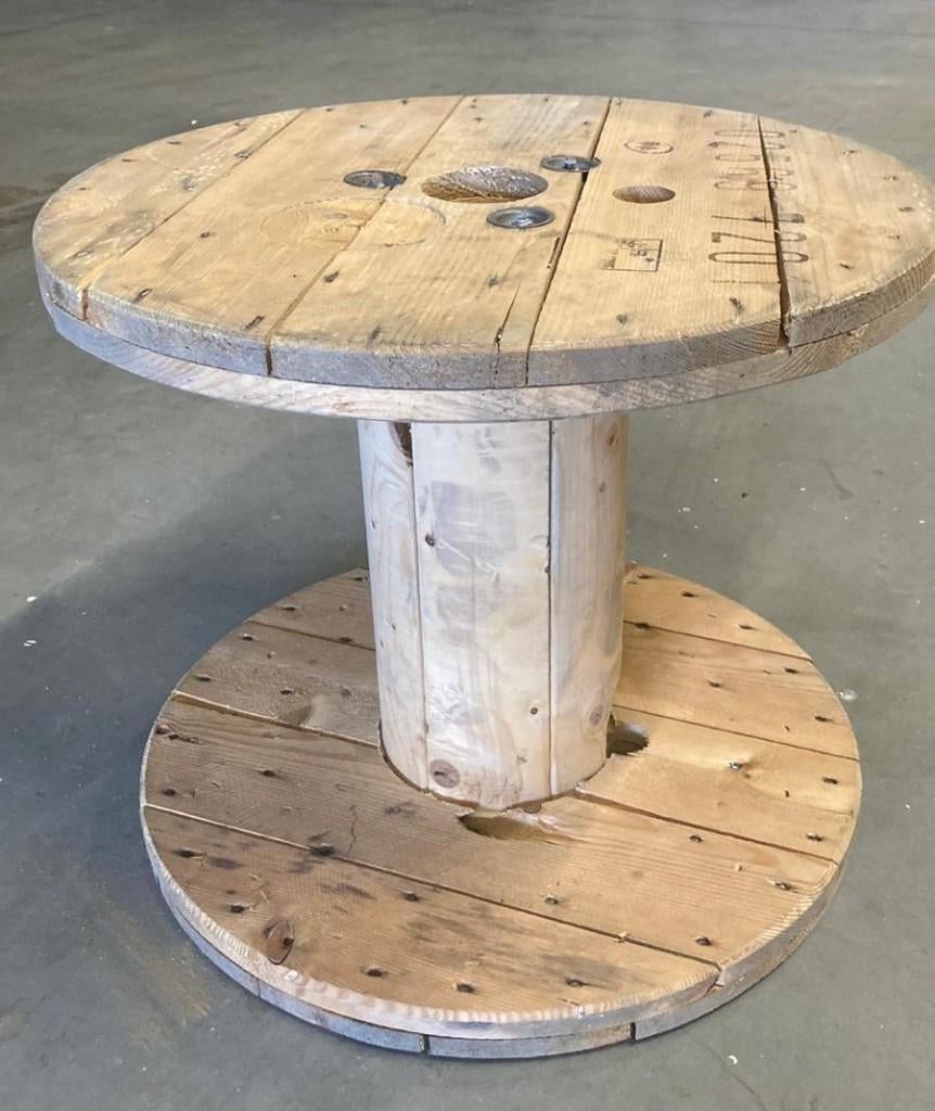 Kabelhaspel, haspeltafel, bijzettafel, industrieel buiten, Ophalen, Zo goed als nieuw, Rond, Hout