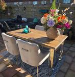 Eettafel met velvet stoelen, Huis en Inrichting, Tafels | Eettafels, Ophalen, Eikenhout, 50 tot 100 cm, Zo goed als nieuw