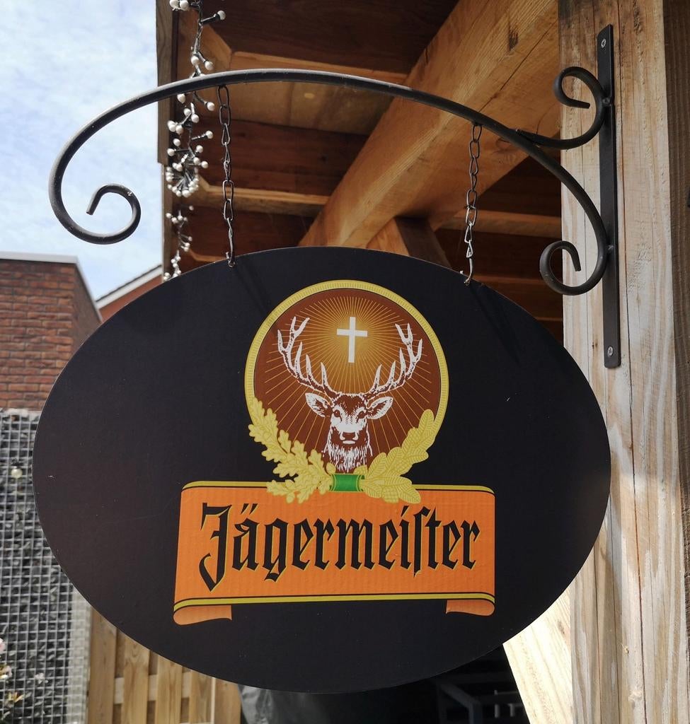 Dubbelzijdig JÄGERMEISTER UITHANGBORD (incl. beugel), Ophalen of Verzenden, Nieuw, Reclamebord