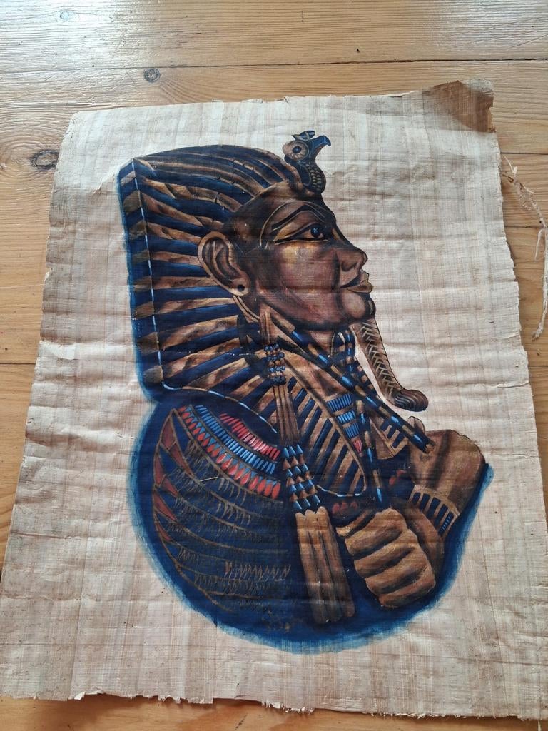 Egyptische Papyrus Schilderij Toetanchamon, Antiek en Kunst, Ophalen of Verzenden