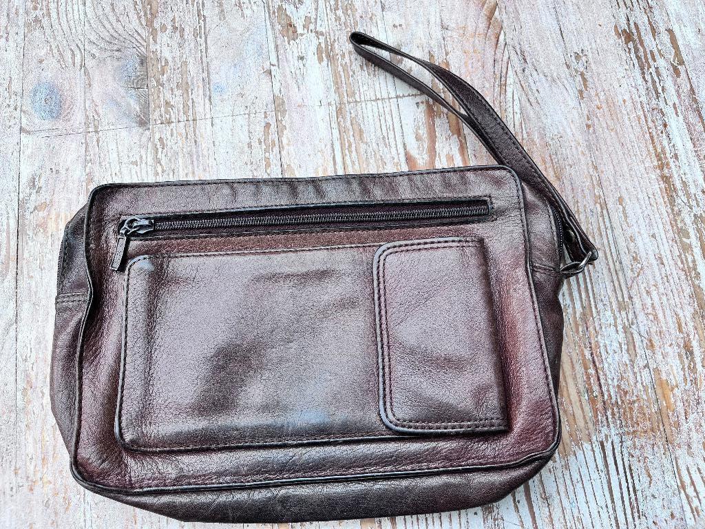 Vintage lederen heren polstasje, Gebruikt, Bruin, Minder dan 40 cm, Minder dan 35 cm