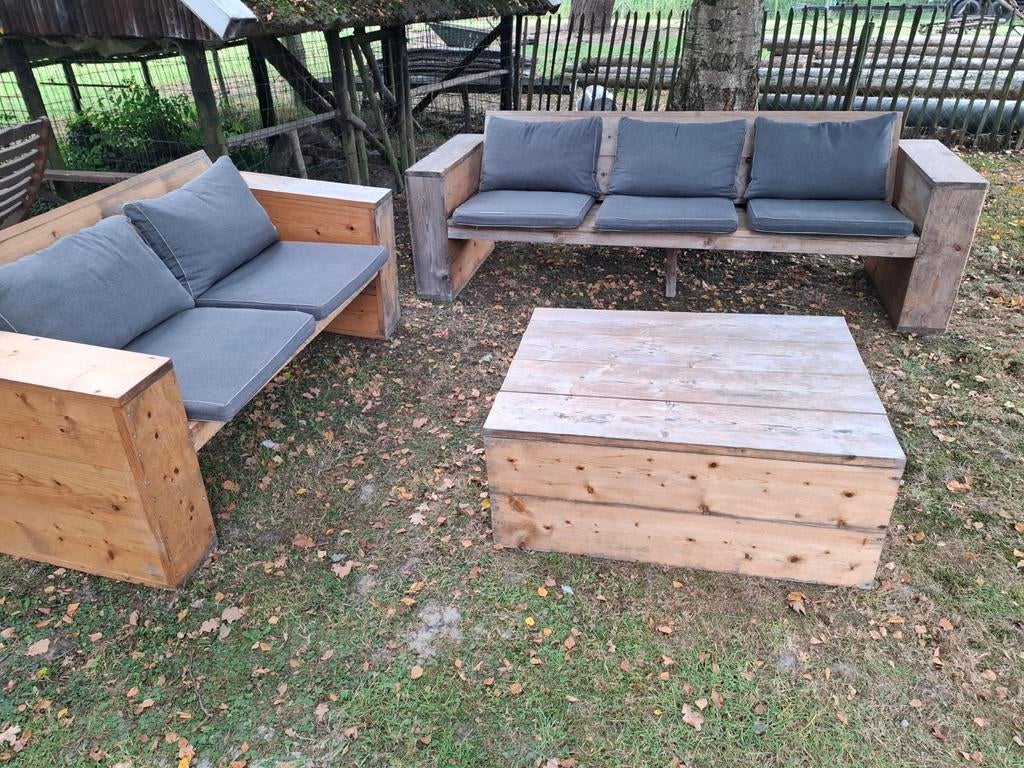 Mooie houten tuinset  met 2 houten tafels, Tuin en Terras, Ophalen of Verzenden, Hout