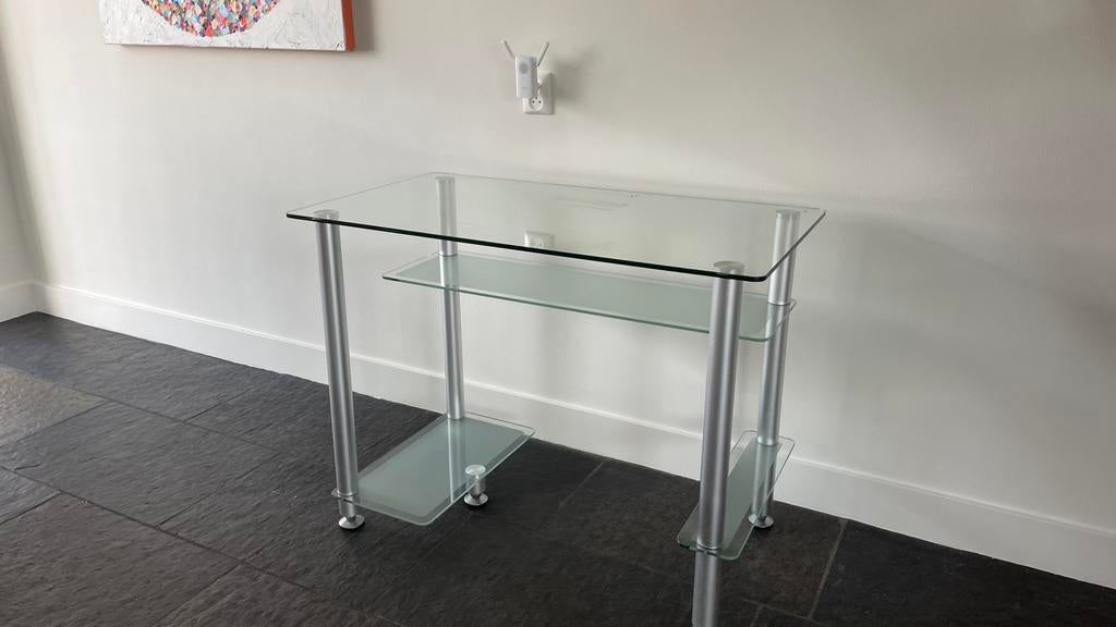 Glazen computer / bureau tafel, Ophalen, Zo goed als nieuw, 55 cm, 100 cm