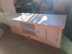 Wit houten tv-meubel met louvre deurtjes, Ophalen, Gebruikt, 100 tot 150 cm, Landelijke, Brocante