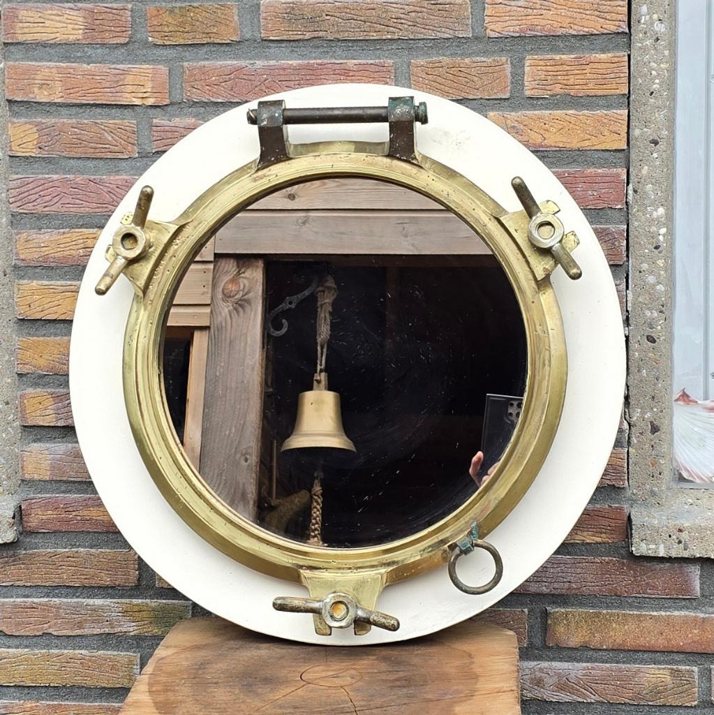 Bronzen patrijspoort met spiegel., Ophalen, Gebruikt, Gebruiksvoorwerp