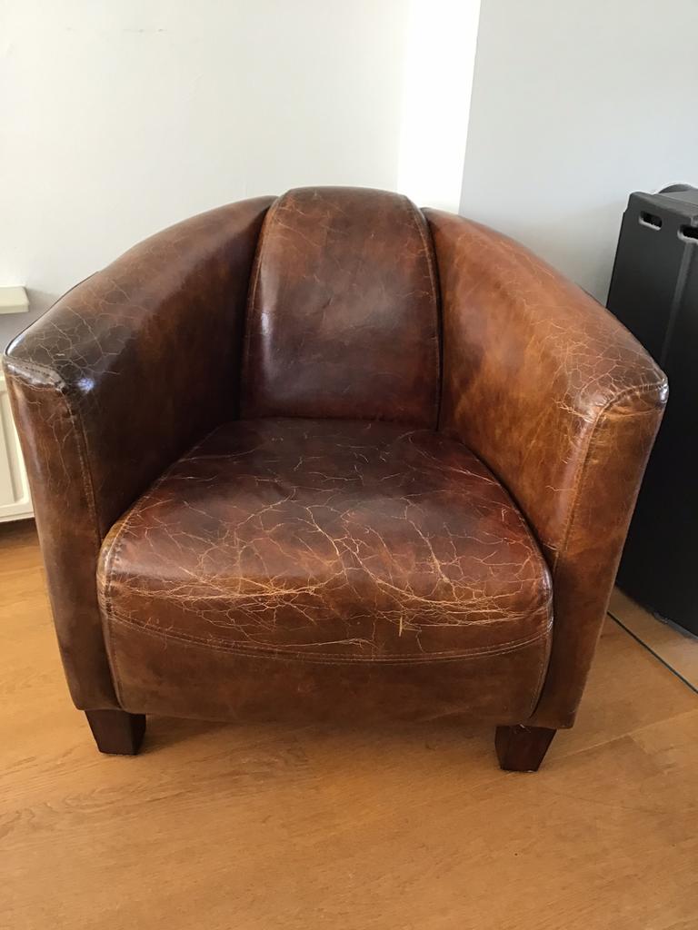Fauteuil Aviator Vintage Leer, Ophalen, Zo goed als nieuw, 50 tot 75 cm, Leer