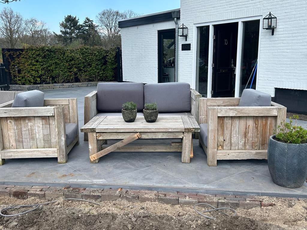 Robuuste houten tuinset, Ophalen, 4 zitplaatsen, Gebruikt, Hout