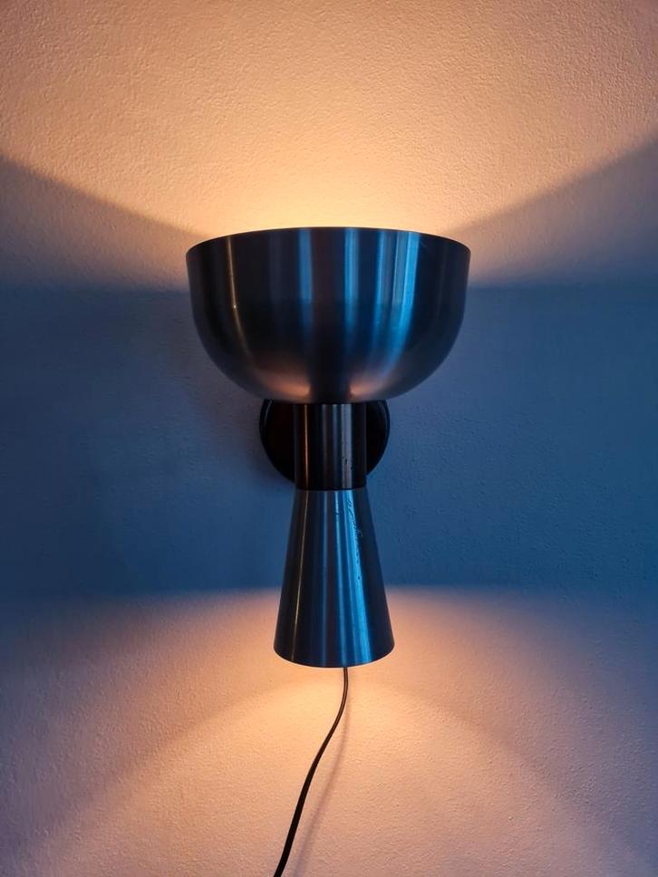 Vintage Herda Diabolo Wandlamp RVS Brons onder boven lamp, Huis en Inrichting, Lampen | Wandlampen, Gebruikt, Metaal, Ophalen of Verzenden