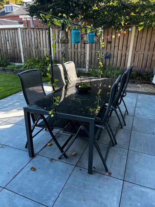 Tuinset met tafel en 6 stoelen, Tuin en Terras, Tuinsets en Loungesets, Gebruikt, Tuinset, Aluminium, 6 zitplaatsen, Eettafel