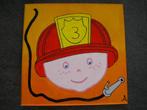 Schilderijtje van brandweerman, Handgeschilderd, Ophalen of Verzenden, Zo goed als nieuw, Wanddecoratie