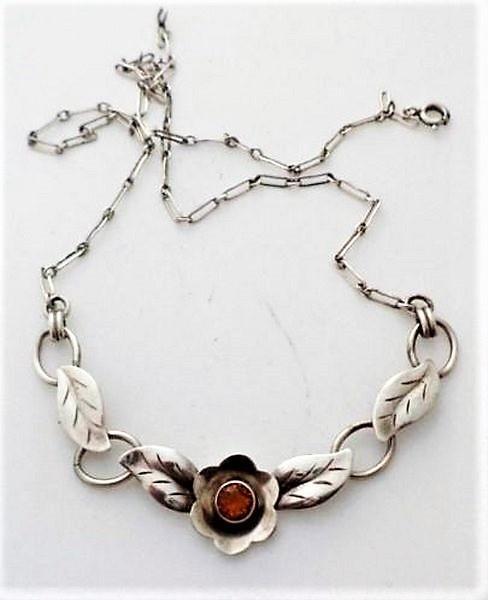 Theodor Klotz, Teka, zilver ketting blaadjes met steen (7373, Sieraden, Tassen en Uiterlijk, Kettingen, Zo goed als nieuw, Zilver