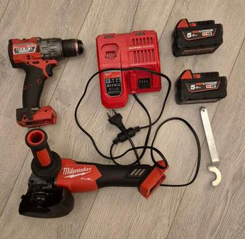 Milwaukee M18 FPD3 + M18 FSAG125X + 2 x accu + Lader beschikbaar voor biedingen