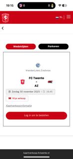 1 ticket FC Twente - AZ vak 318, Tickets en Kaartjes, Sport | Voetbal, Losse kaart, Eén persoon, November