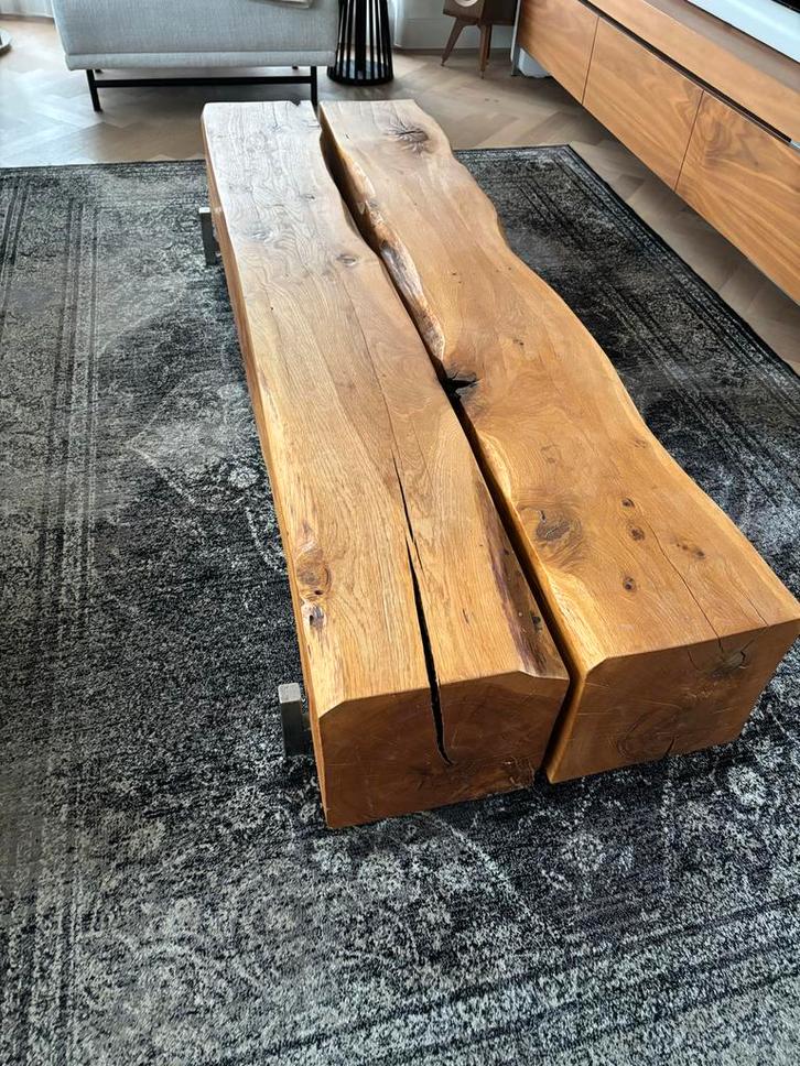 Massief Eiken Salontafel - Zeer Zwaar!, Huis en Inrichting, Tafels | Salontafels, Gebruikt, 50 tot 75 cm, 50 tot 100 cm, 150 tot 200 cm