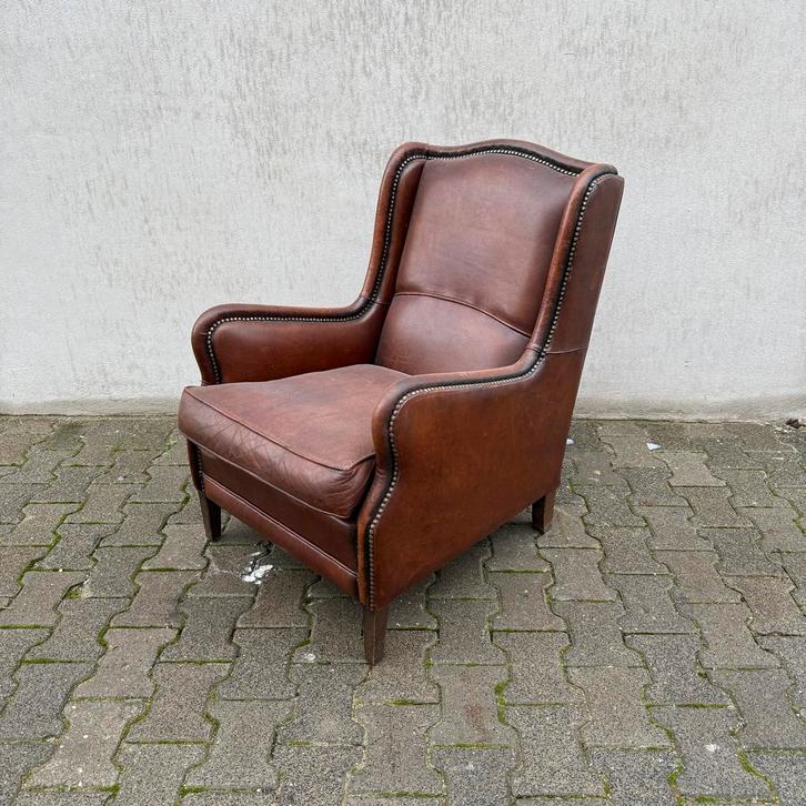 Klassieke Donkerbruine Leren Fauteuil, Huis en Inrichting, Fauteuils, Gebruikt, Leer, 75 tot 100 cm, Ophalen