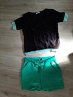 tweedelig setje kanten shirt en broekje L, Ophalen of Verzenden, Zo goed als nieuw, Groen, Korte mouw