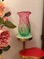 Vintage Art Glass Vaas Roze/Groen - Murano Stijl, Overige kleuren, Ophalen of Verzenden, Minder dan 50 cm, Glas