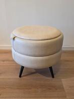 Witte vintage poef naaipoef opbergkruk met deksel, Ophalen of Verzenden