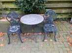 Leuk bistro setje met marmeren tafelblad en metalen stoelen, Tuin en Terras, Tuinsets en Loungesets, 2 zitplaatsen, Overige materialen