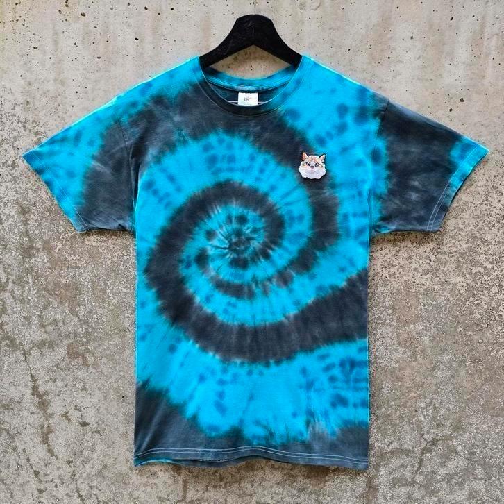 Blauw - zwart spiral tie dye met ragdoll kat tshirt maat M, Kleding | Heren, T-shirts, Nieuw, Maat 48/50 (M), Blauw, Ophalen of Verzenden