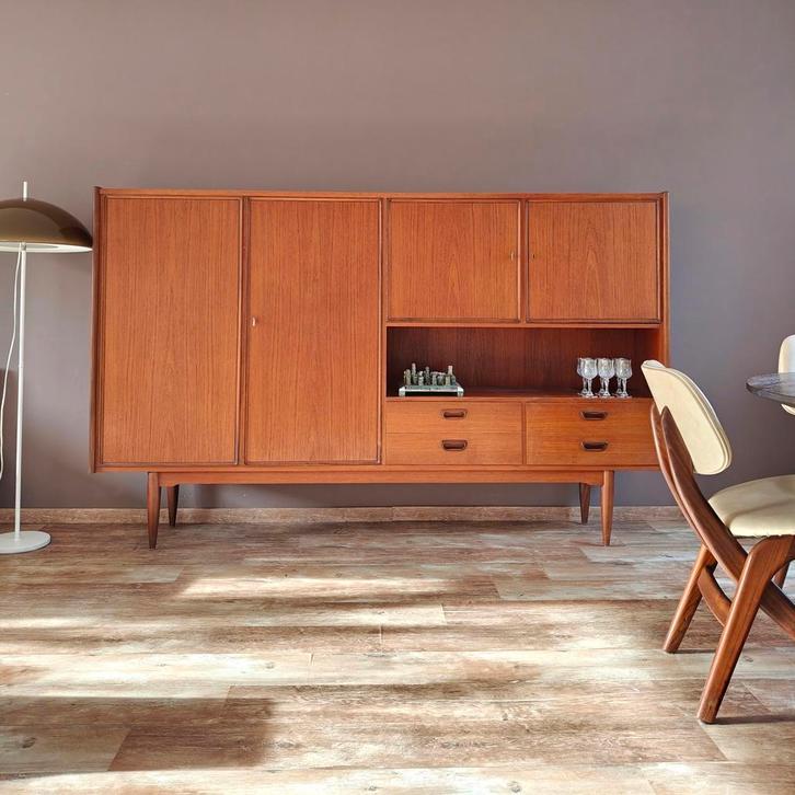 Vintage wandmeubel/highboard/boekenkast/buffetkast, Huis en Inrichting, Kasten | Dressoirs, Zo goed als nieuw, 200 cm of meer