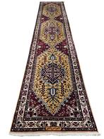 Handgeknoopt Perzisch wol tapijt loper Heriz oker 77x357cm, Huis en Inrichting, Stoffering | Tapijten en Kleden, 200 cm of meer
