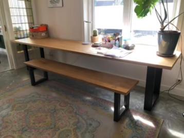 Lange massief eiken tafel houtmerk beschikbaar voor biedingen