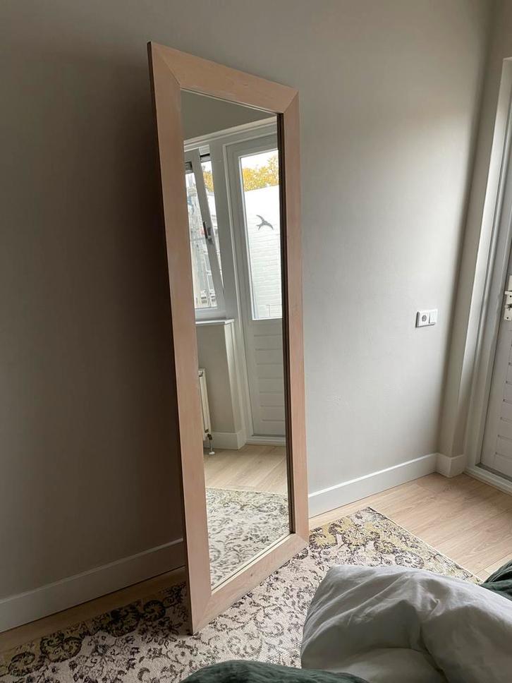 Grote Passpiegel - Massief Eiken, Witte Patina, Huis en Inrichting, Woonaccessoires | Spiegels, Gebruikt, 50 tot 75 cm, 150 tot 200 cm