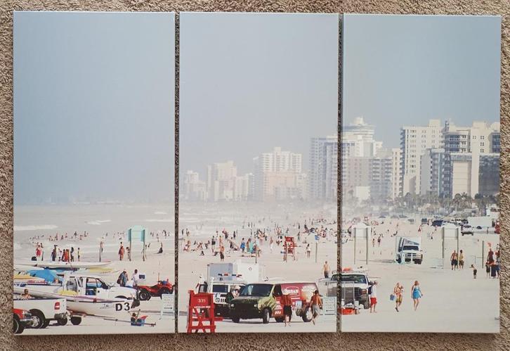 Daytona Beach drieluik, Huis en Inrichting, Woonaccessoires | Schilderijen, Tekeningen en Foto's, Gebruikt, Print, 75 cm of meer