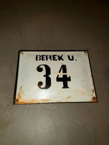 Oud Emaille Bordje Berek U. 34 beschikbaar voor biedingen