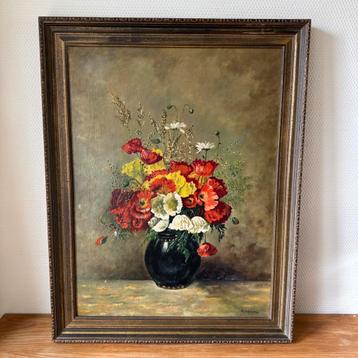 Antiek Klassiek Olieverf Schilderij, Stilleven, Bloemboeket beschikbaar voor biedingen